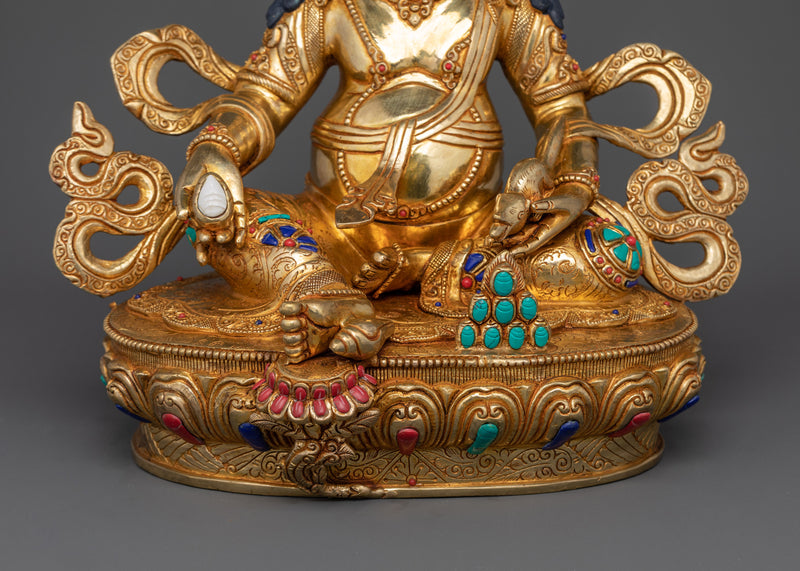 Dzambhala Buddha Statue | 24K Gold Gilded Copper Art with Gemstones