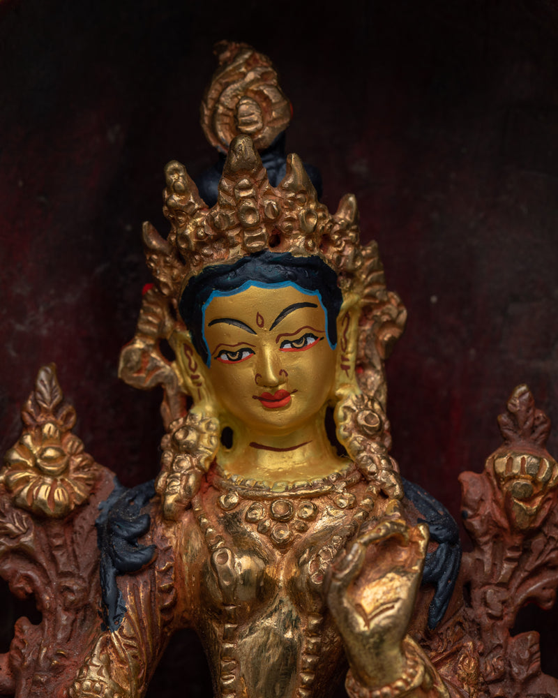 Sacred Green Tara Statue with Throne | Emblem of Compassion and Protection