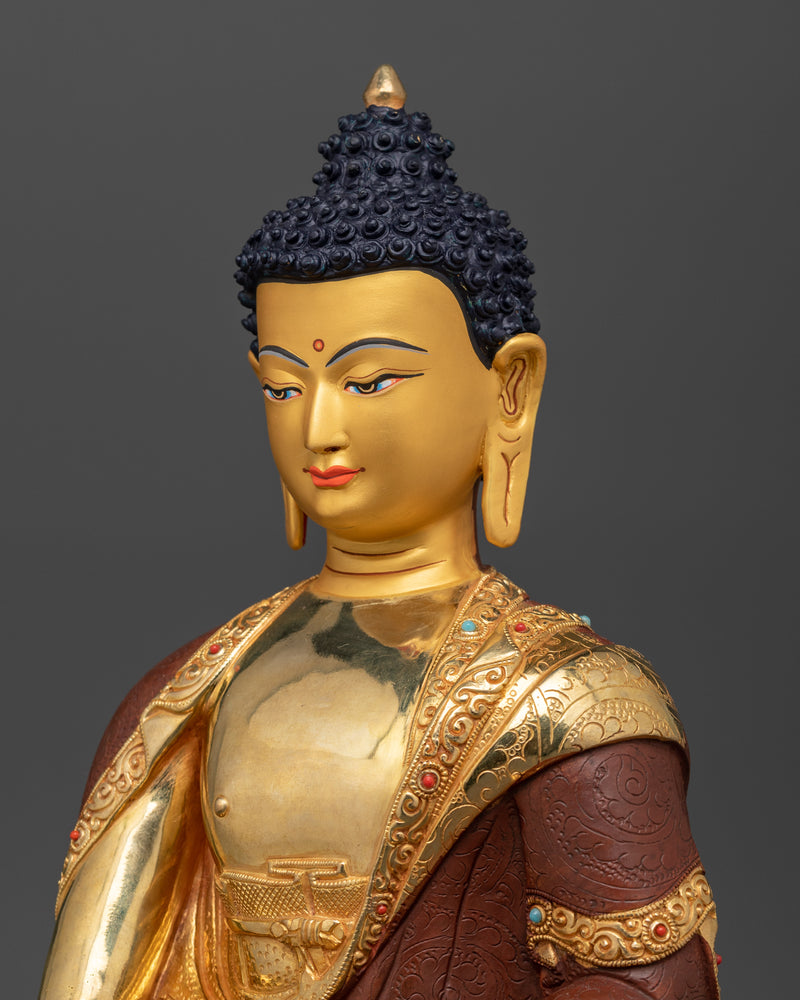 Sacred Shakyamuni Buddha Statue | 24K Gold Gilded Oxidized Copper Sculpture