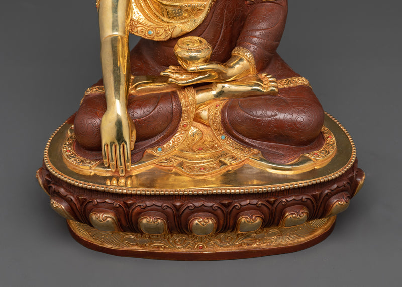 Sacred Shakyamuni Buddha Statue | 24K Gold Gilded Oxidized Copper Sculpture