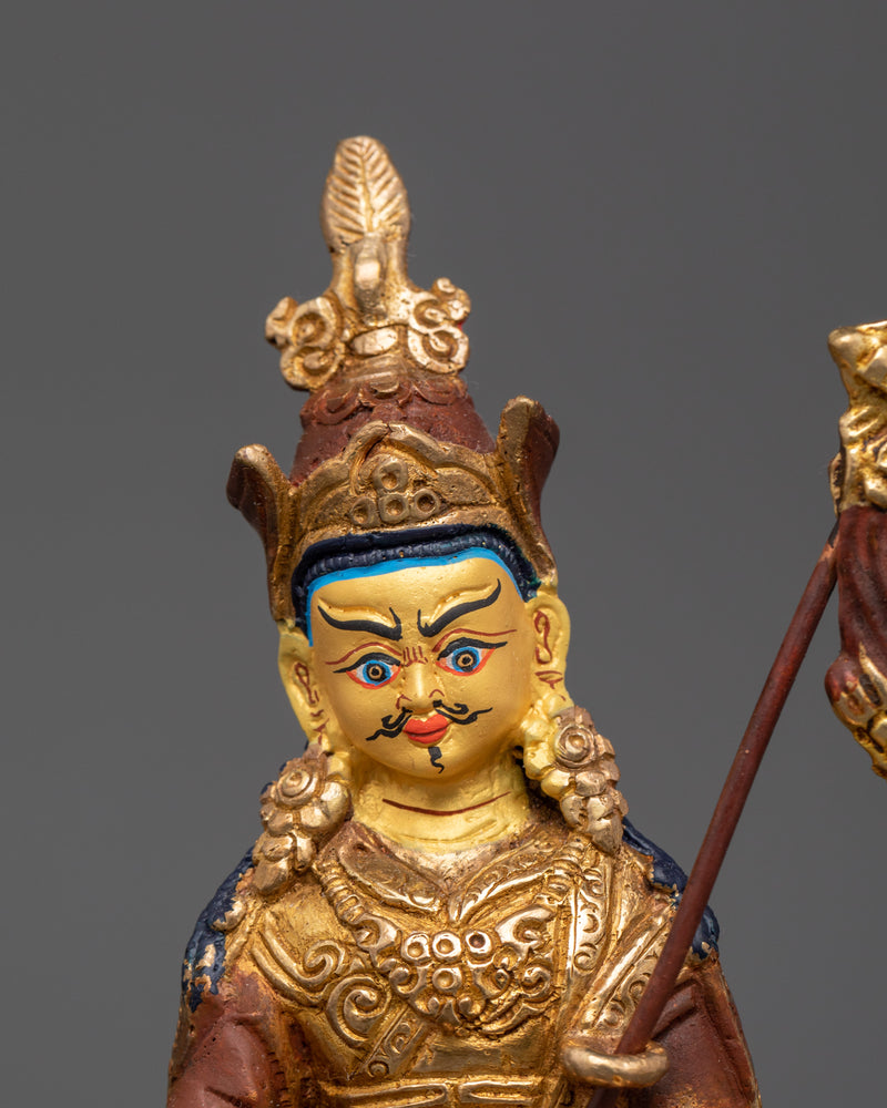 Sacred Guru Rinpoche with Throne | Handcrafted Copper and Wood Statue