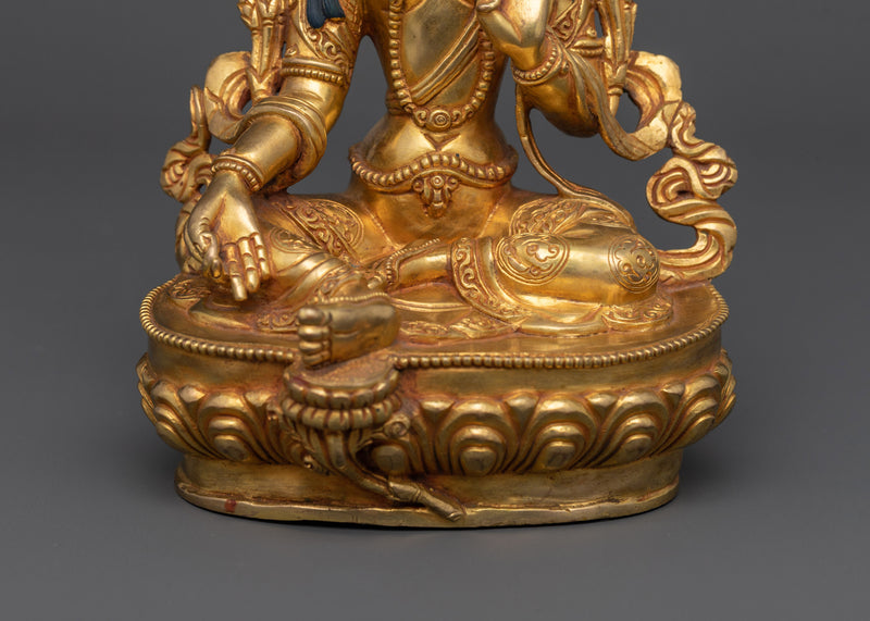 Sacred Green Tara Statue | Handcrafted 24K Gold Gilded Copper Sculpture