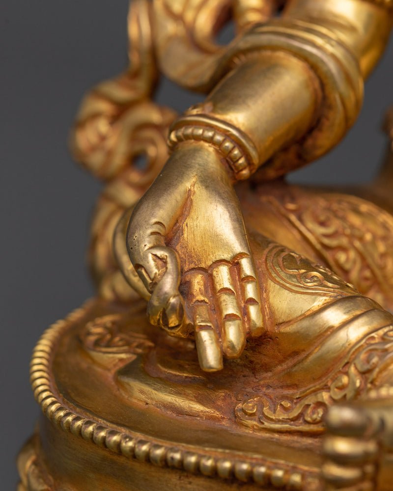 Sacred Green Tara Statue | Handcrafted 24K Gold Gilded Copper Sculpture