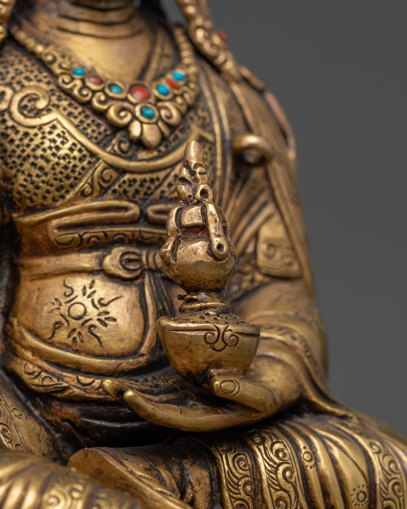 Asian-Made Guru Rinpoche Statue | 24K Gold Gilded Copper Sculpture