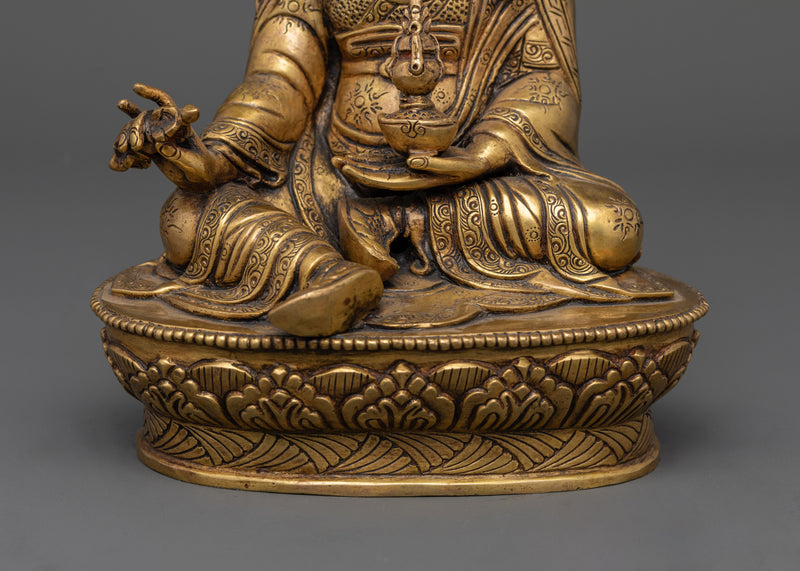 Asian-Made Guru Rinpoche Statue | 24K Gold Gilded Copper Sculpture