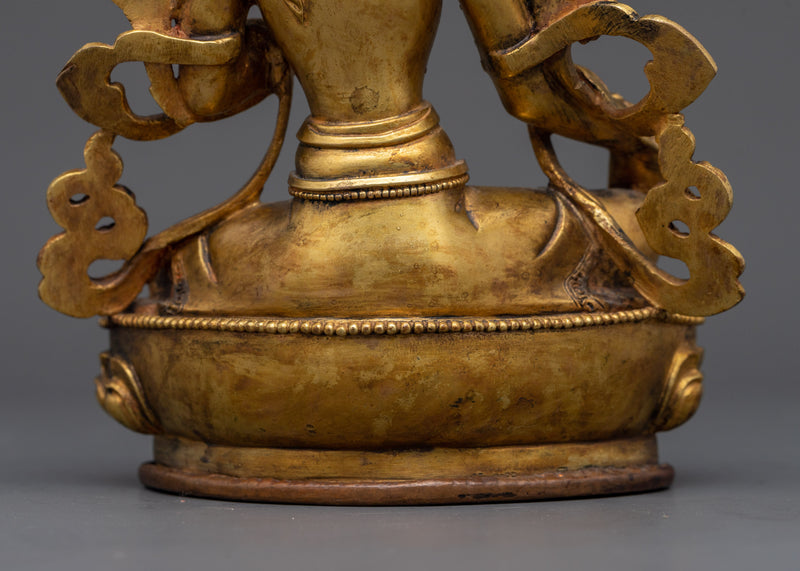 Sacred Green Tara Figurine | Antique Finished 24K Gold Gilded Copper Statue