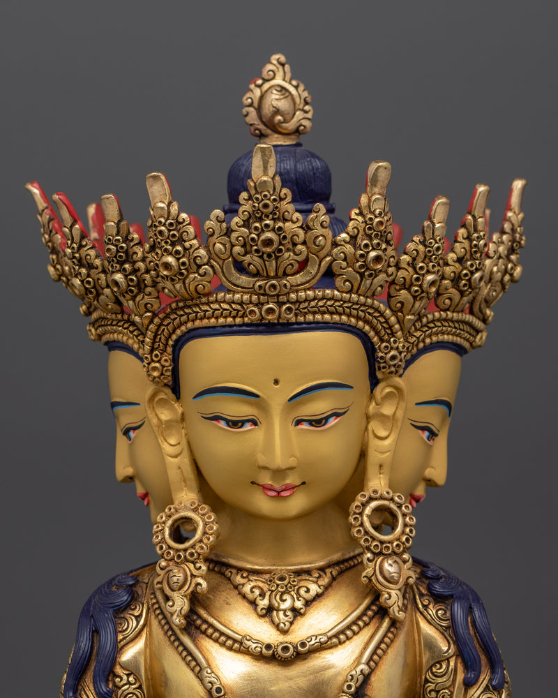 Sacred Vairocana Statue | 24K Gold Gilded Copper Body with Gold & Acrylic Paintings