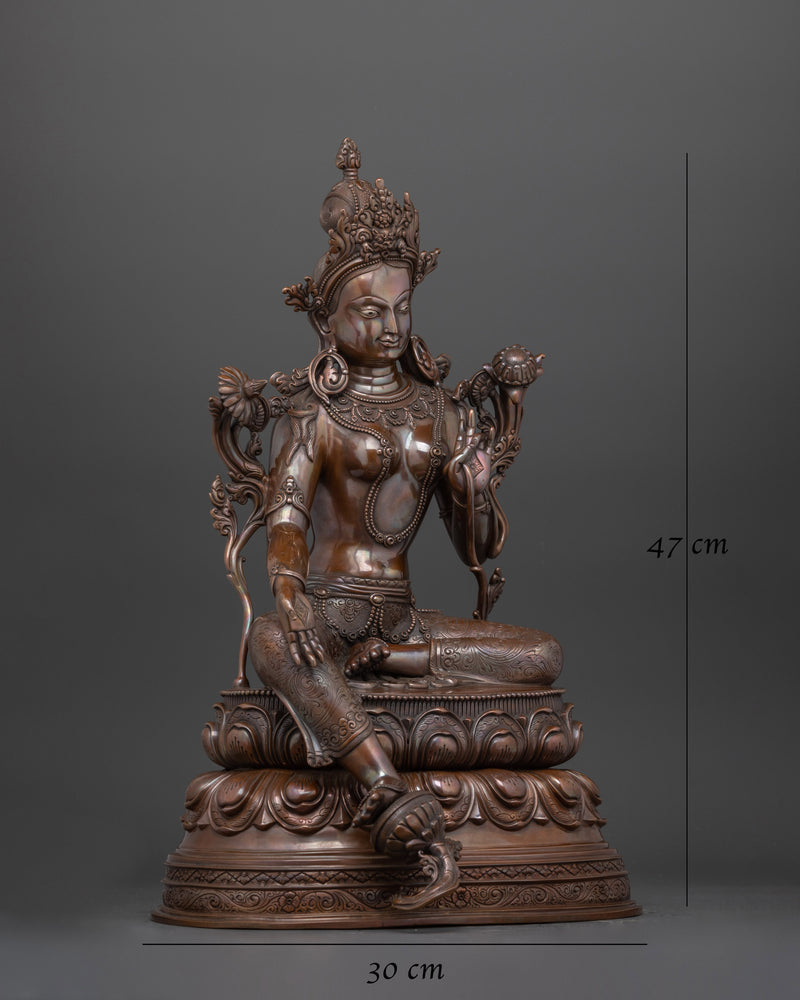 Sacred Green Tara Sculpture | Oxidized Copper Buddhist Deity Statue