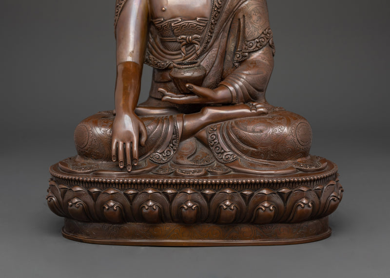 Sacred Shakyamuni Buddha Figurine | Oxidized Copper Buddhist Statue