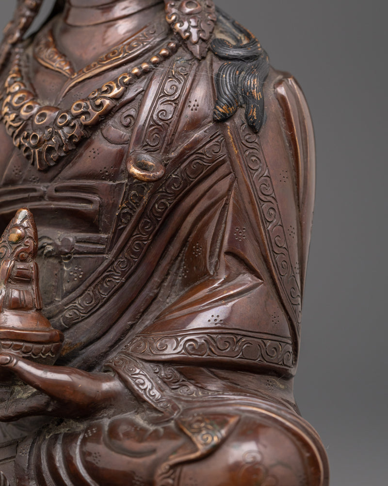 Asian-made Sacred Guru Rinpoche Sculpture | Oxidized Copper Statue of Padmasambhava