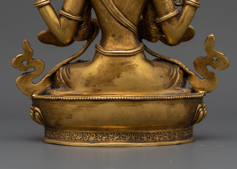 Beautiful 24K Gold Gilded Spiritual Chenrezig Figure | Sympathetic Sculpture