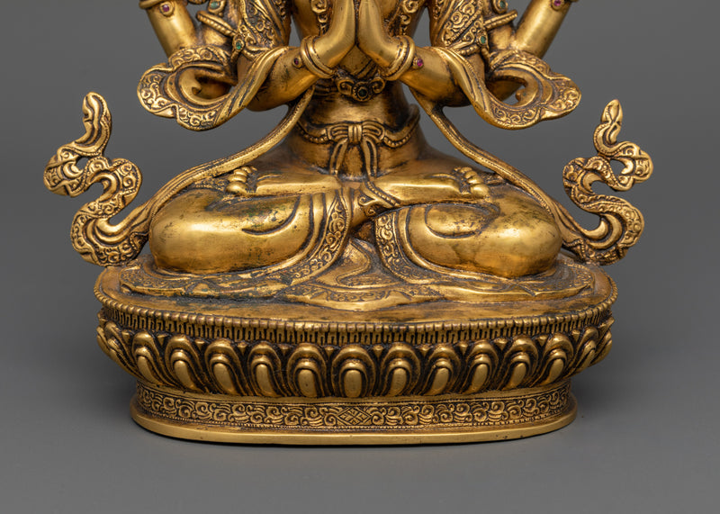 Beautiful 24K Gold Gilded Spiritual Chenrezig Figure | Sympathetic Sculpture