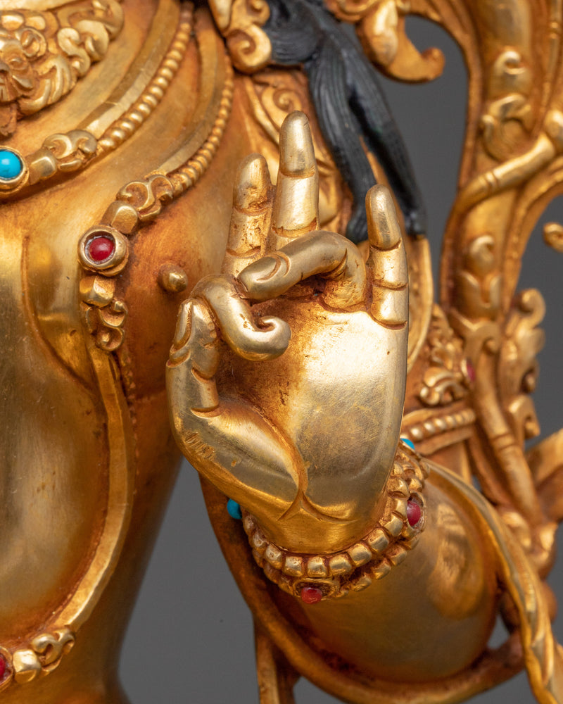 Indoor Sacred Green Tara Goddess | 24K Gold Gilded Copper Statue