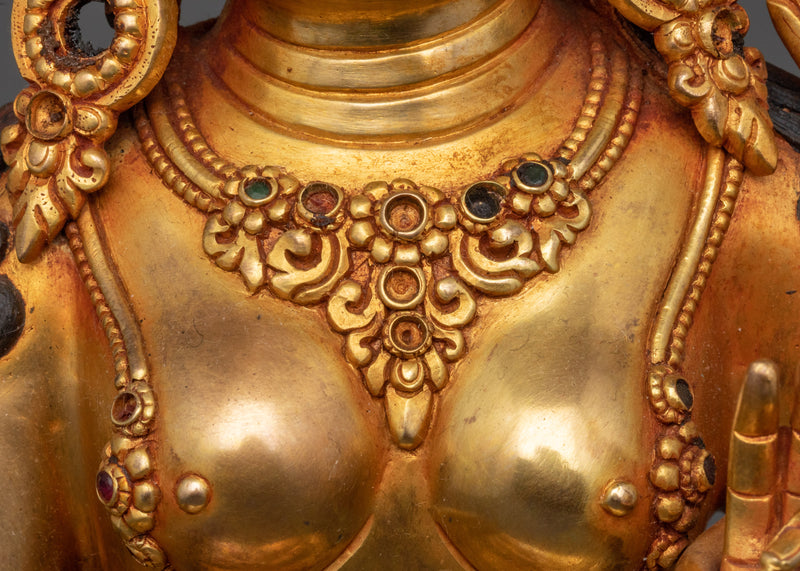 White Tara Goddess Buddha Statue | 24K Gold Gilded Copper