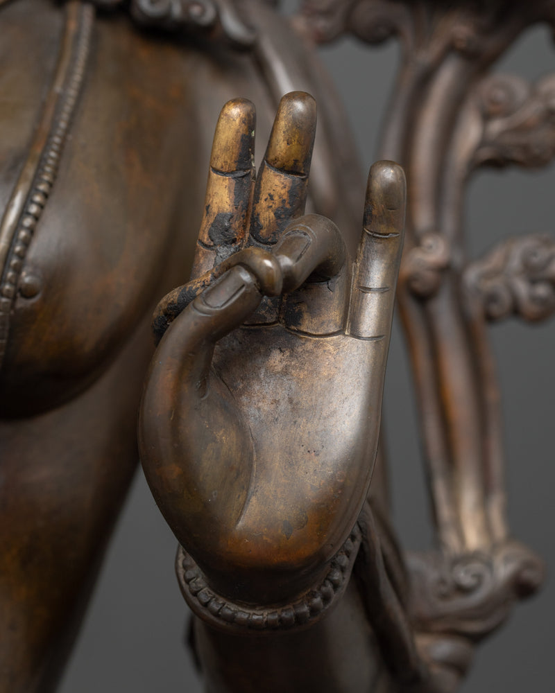 Sacred Green Tara Deity Statue | Hand-Carved Gemstone and Oxidized Copper Masterpiece