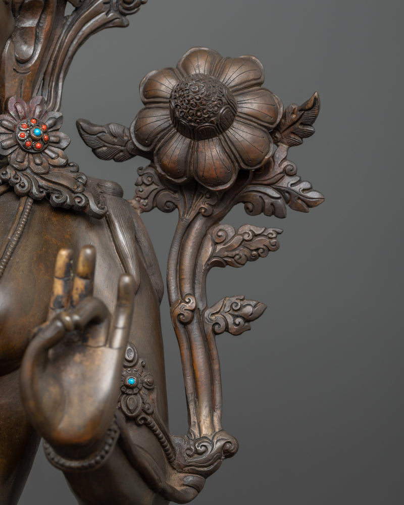 Sacred Green Tara Deity Statue | Hand-Carved Gemstone and Oxidized Copper Masterpiece