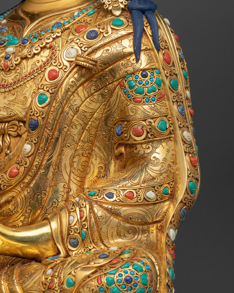 Deva Guru Rinpoche Statue | 24K Gold Gilded Gemstone Copper Masterpiece