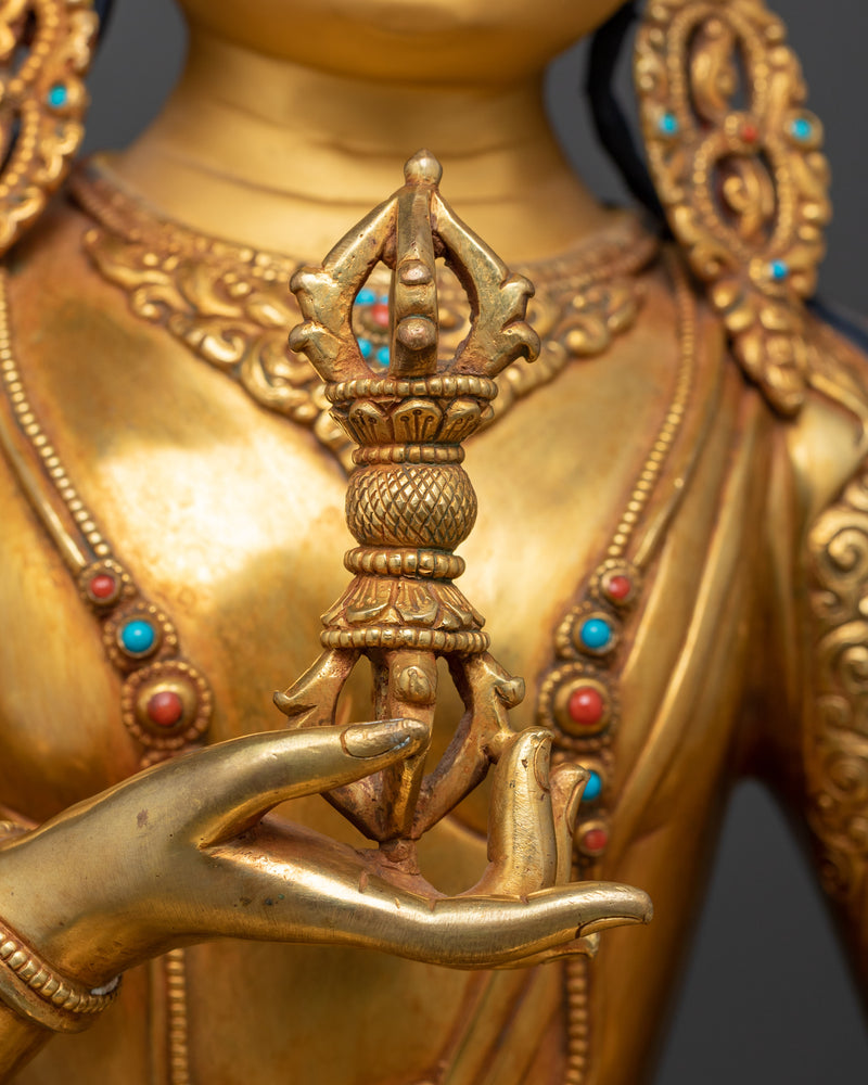 Sadhana Vajrasattva Sculpture | 24K Gold Gilded Gemstone Copper Masterpiece