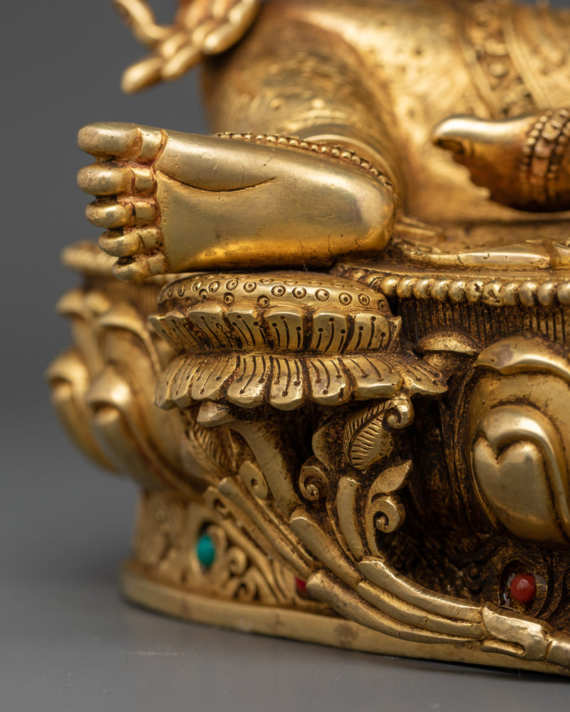 Elegant Green Tara Female Buddha Goddess | 24K Gold Gilded Statue