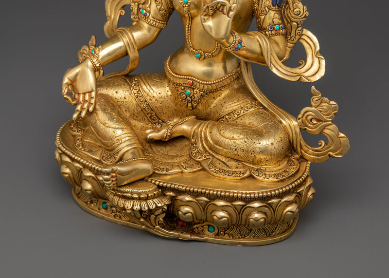 Elegant Green Tara Female Buddha Goddess | 24K Gold Gilded Statue