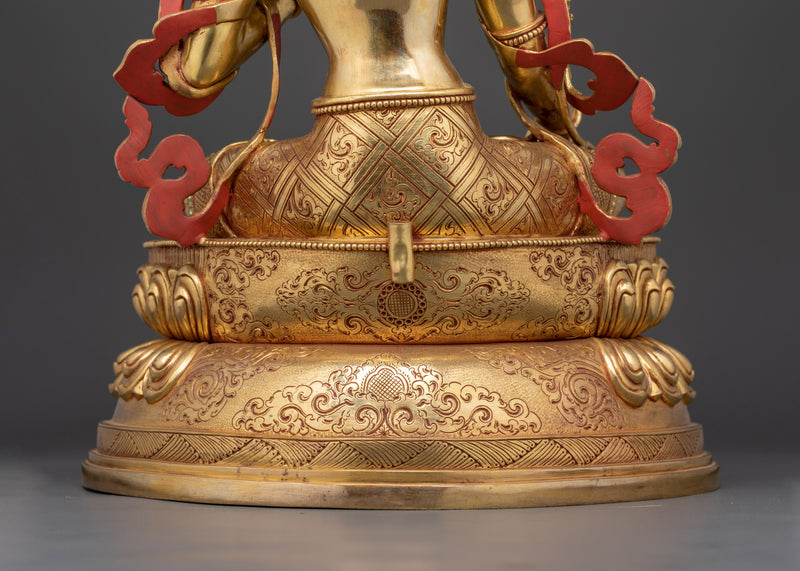 White Tara Buddhism Decor Sacred Gold Gilded Statue | Tibetan Spiritual Art