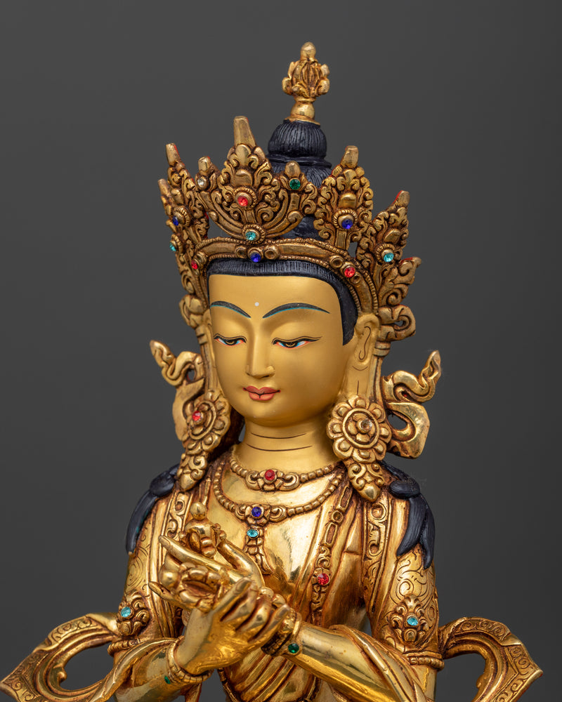 24K Gold Gilded Great Vajradhara Figurine | Embodiment of Primordial Wisdom | Tibetan Art