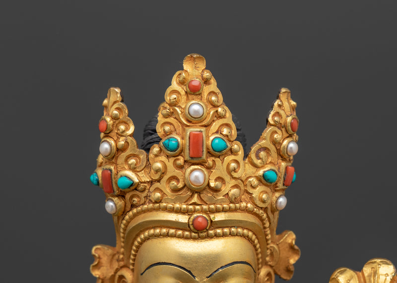 Beautiful Chenrezig Tibetan Buddha | Compassion Deity Statue | Gold-Gilded Spiritual Art