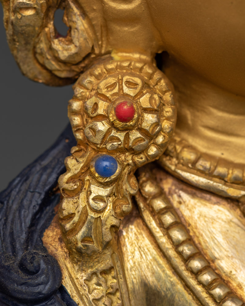 Sympathetic Green Tara Statue | Gold-Gilded Copper with Handcarved Gemstone