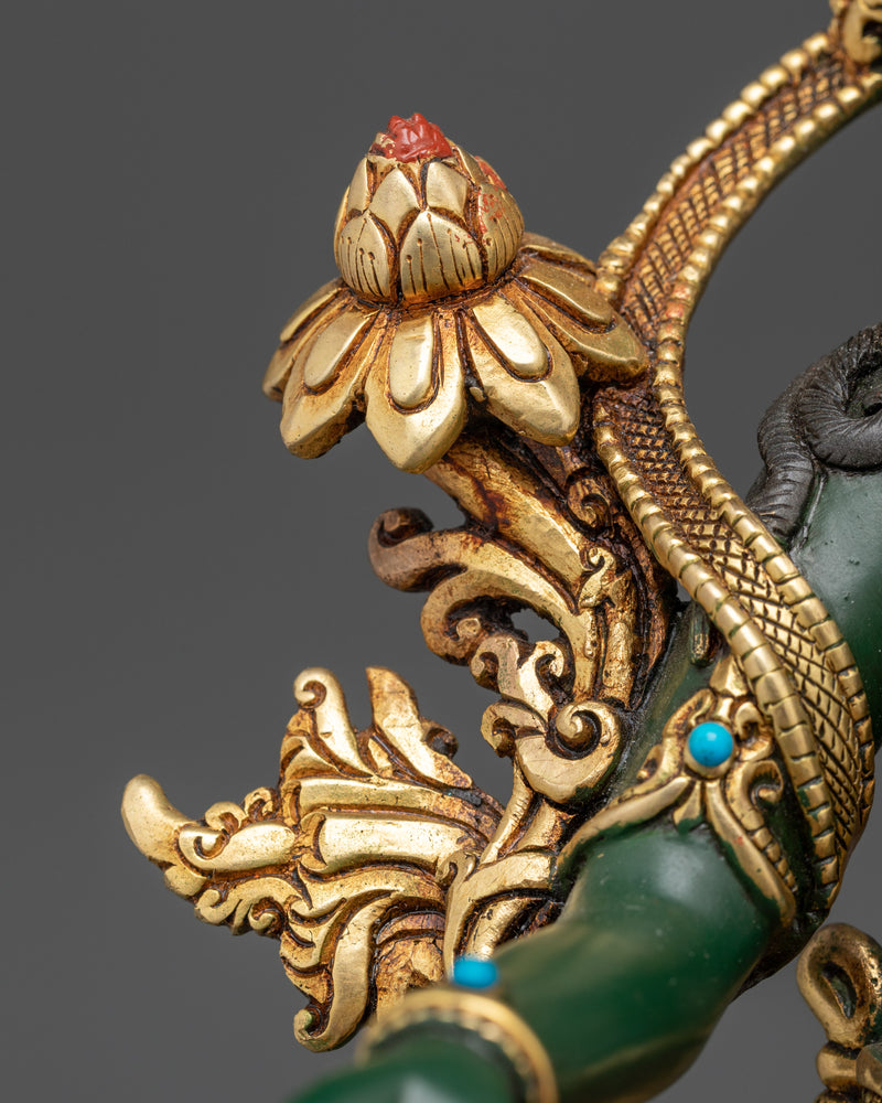 Green Tara Deity Goddess Statue | Handcrafted 24K Gold Gilded Buddhist Art