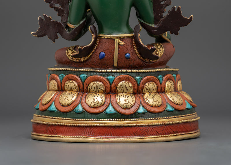 Green Tara Deity Goddess Statue | Handcrafted 24K Gold Gilded Buddhist Art