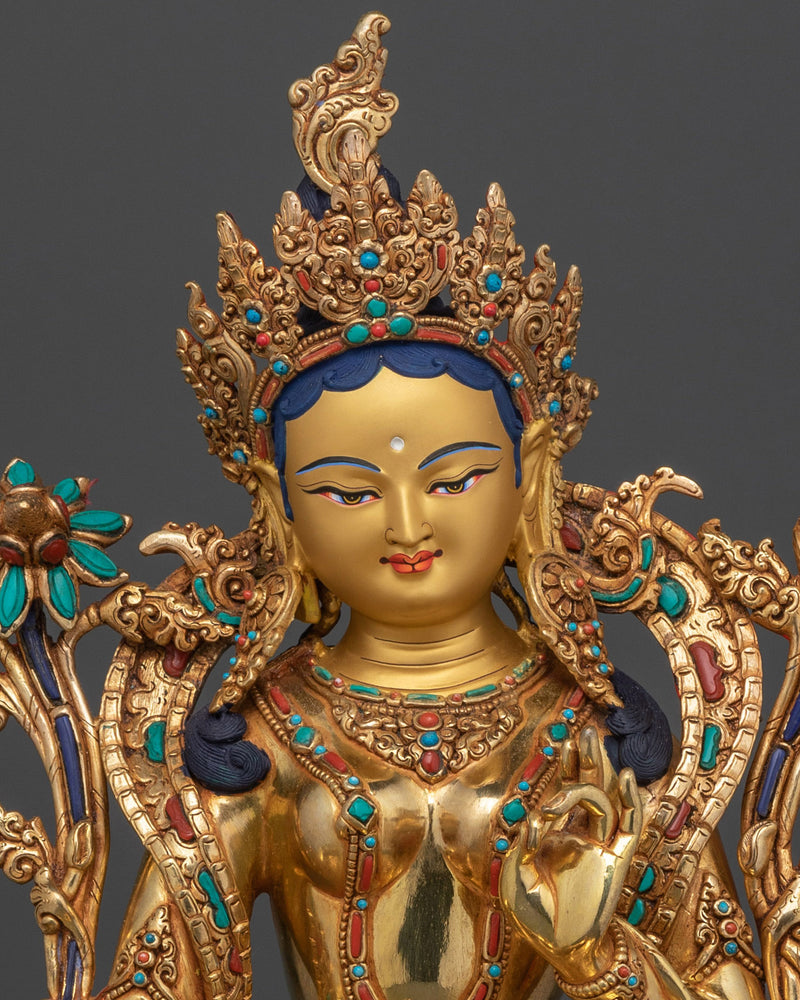 The Compassionate Protector and Swift Savior | Green Tara 24K Gold Gilded Statue