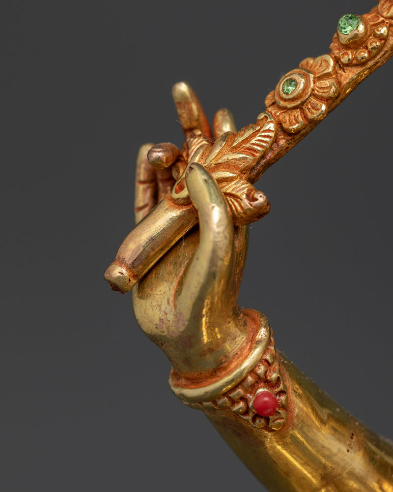 Handcarved Kurukulla Dakini Deity | 24K Gold Gilded Copper Figure