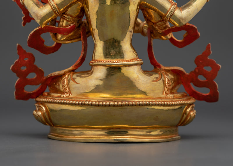 Handcarved Kurukulla Dakini Deity | 24K Gold Gilded Copper Figure