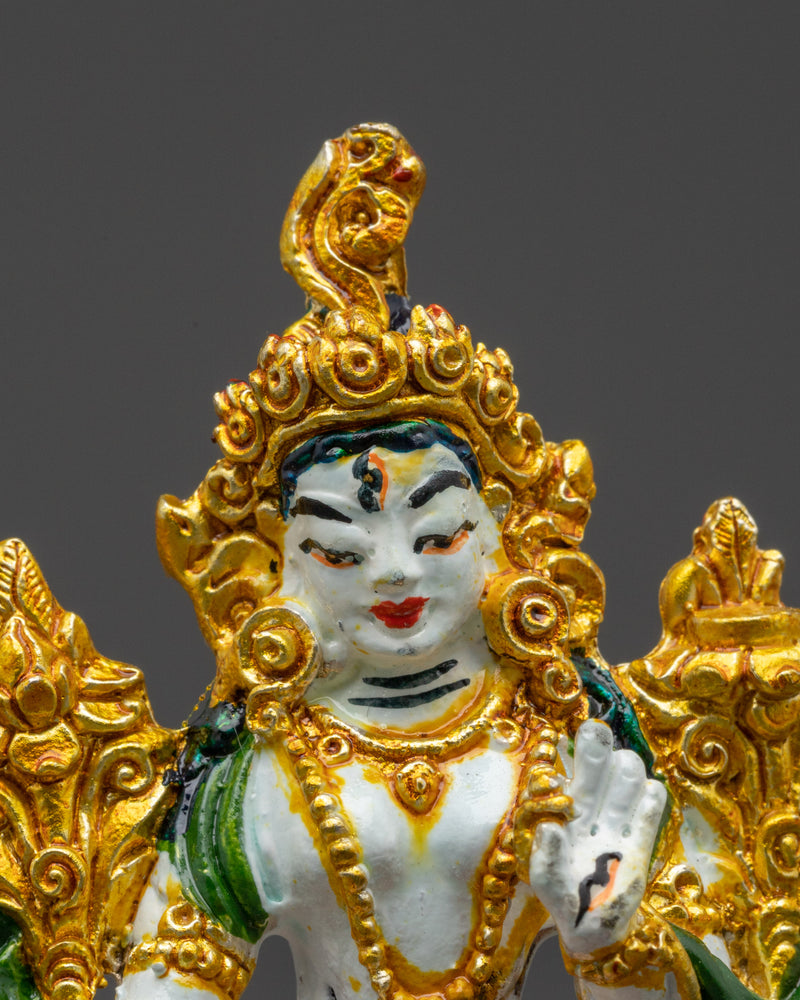 Gold Electroplated Calm White Tara | 2.4 Inches  Copper Mini Statue