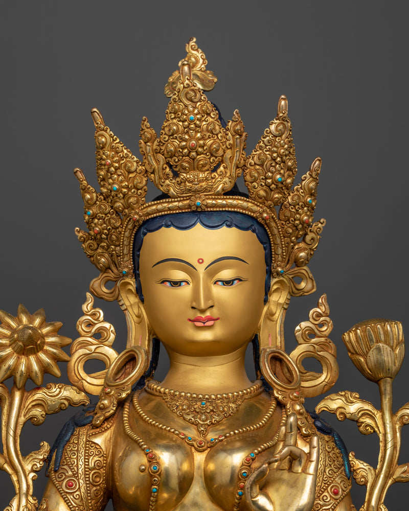 The Majestic Protector Green Tara | 24k Gold Gilded Life Sized Statue