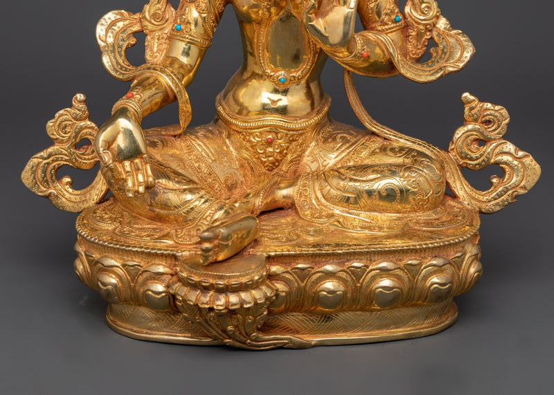 Green Tara Swift Liberator | Handcrafted Gold Gilded Sculpture