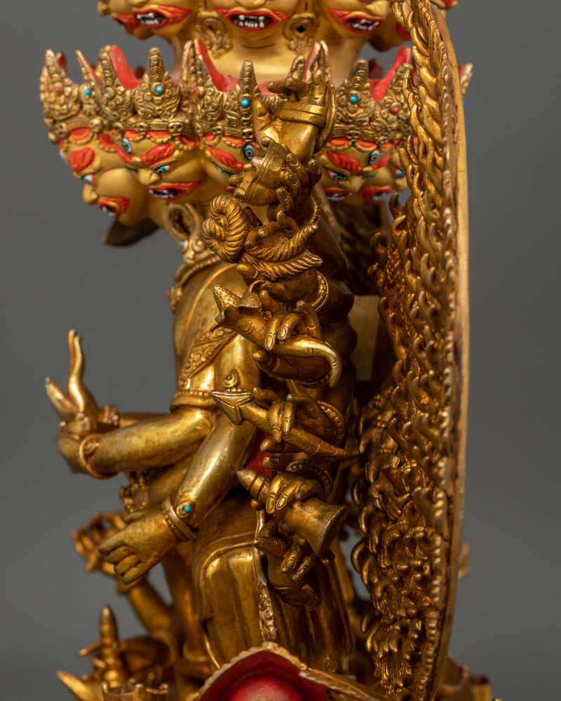 Spiritual Vishvarupa Statue | 24K Gold Gilded Copper Sculpture