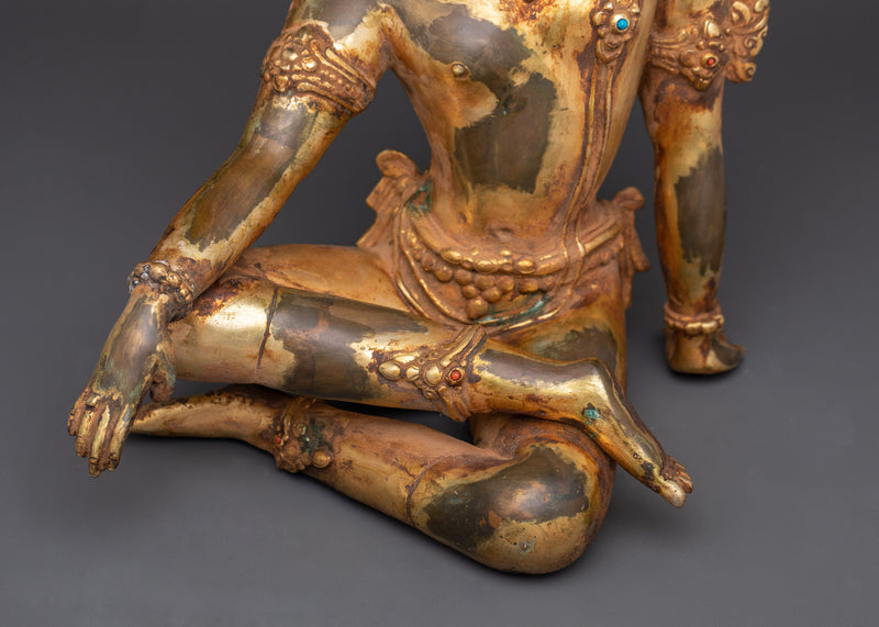 Heaven Lord Indra Statue | 24K Gold Gilded Copper with Antique Finish