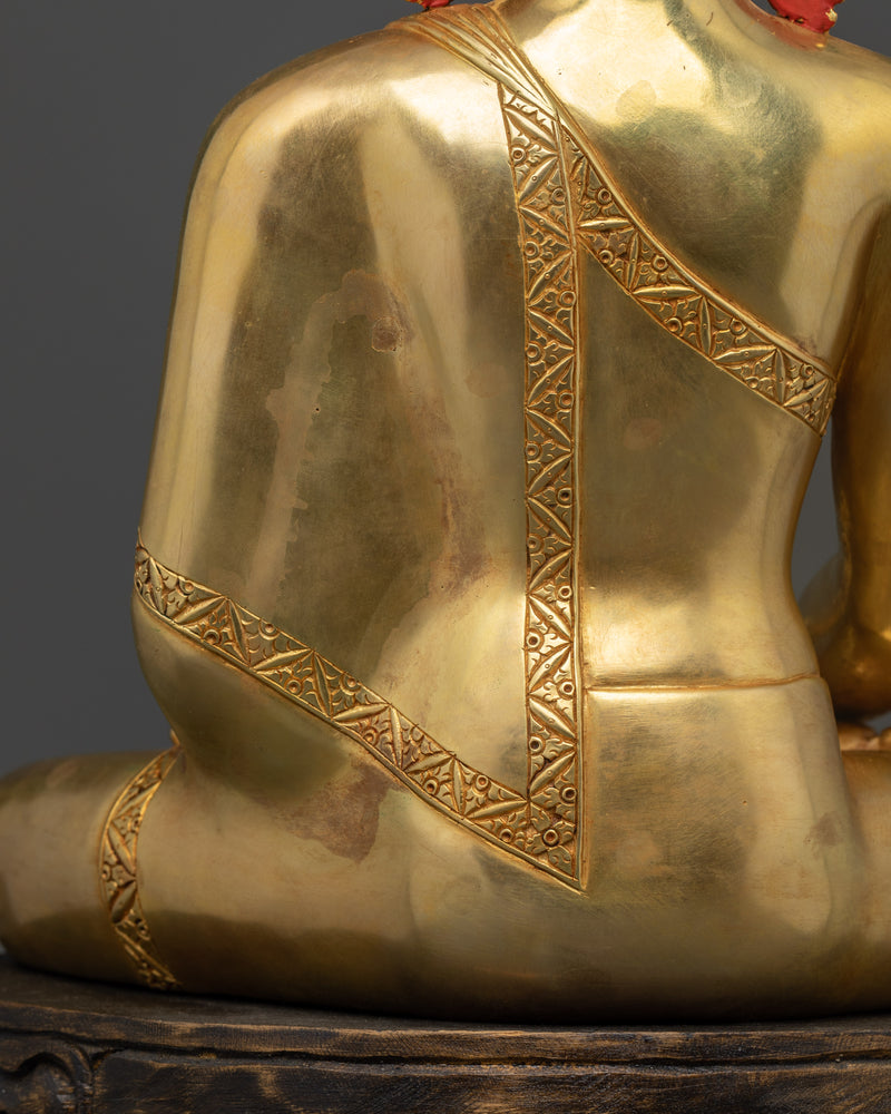 Tibetan Shakyamuni Buddha | 24K Gold Gilded Copper Statue with Wooden Base