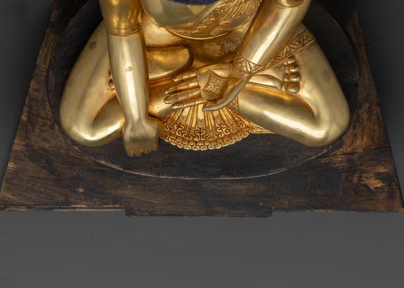 Tibetan Shakyamuni Buddha | 24K Gold Gilded Copper Statue with Wooden Base