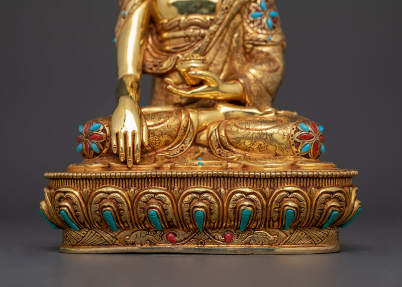 Historical Shakyamuni Buddha Figurine | 24K Gold Gilded Sculpture