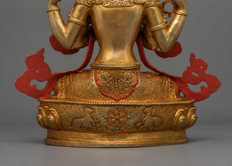 Handmade Chenrezig Serene Deity | 24K Gold Gilded Copper Statue