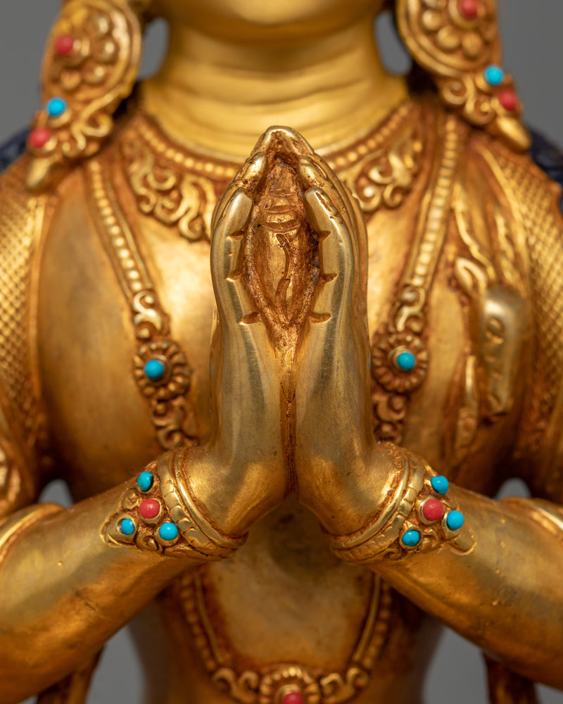 Handmade Chenrezig Serene Deity | 24K Gold Gilded Copper Statue