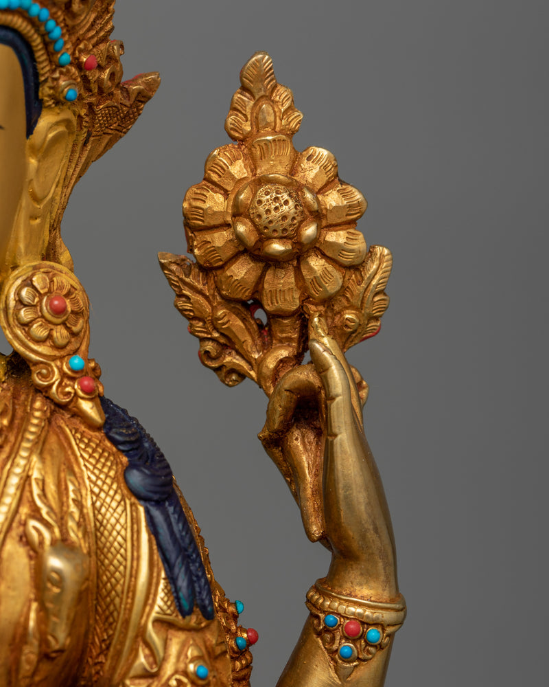 Handmade Chenrezig Serene Deity | 24K Gold Gilded Copper Statue