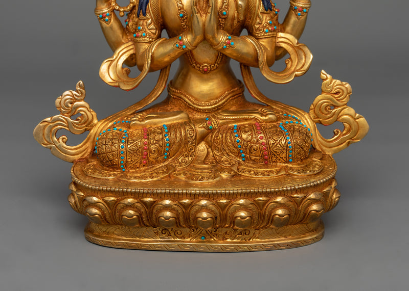 Handmade Chenrezig Serene Deity | 24K Gold Gilded Copper Statue