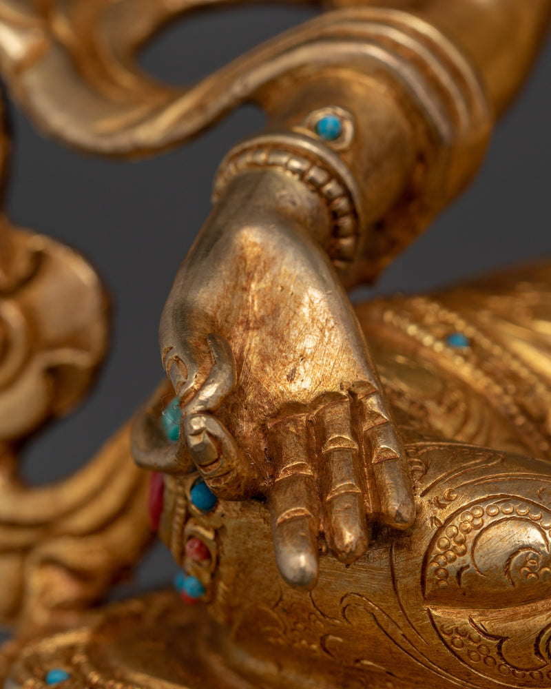 Buddha Compassionate Green Tara | 24K Gold Gilded with Hand Carved Gemstones