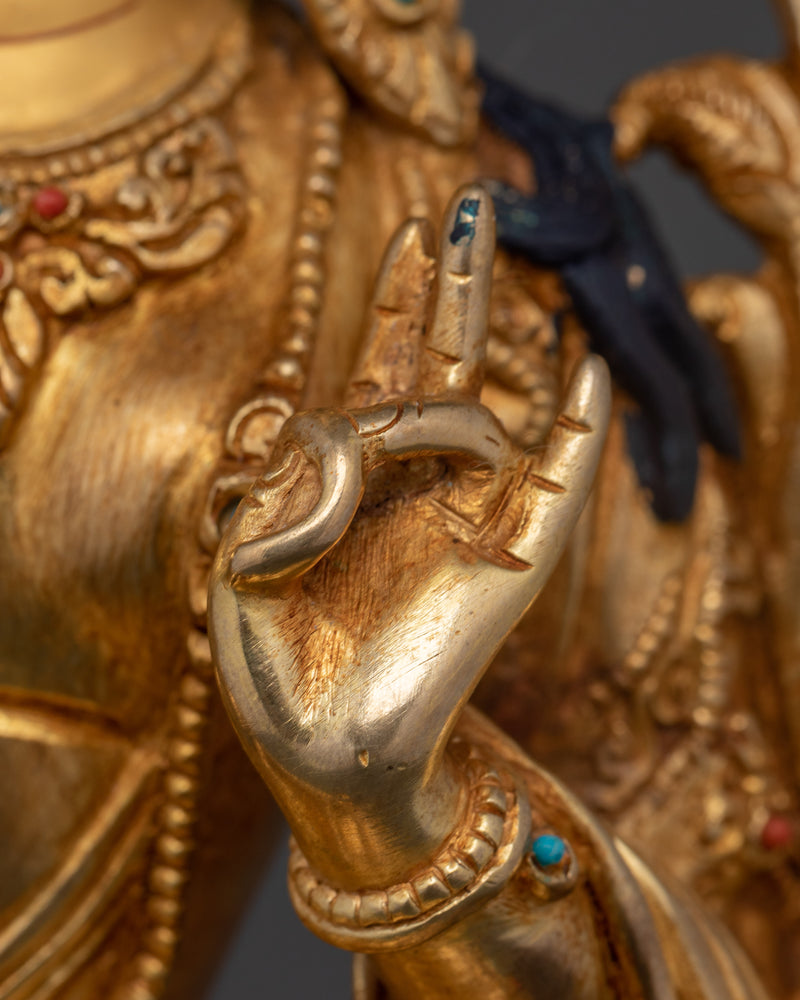 Buddha Compassionate Green Tara | 24K Gold Gilded with Hand Carved Gemstones