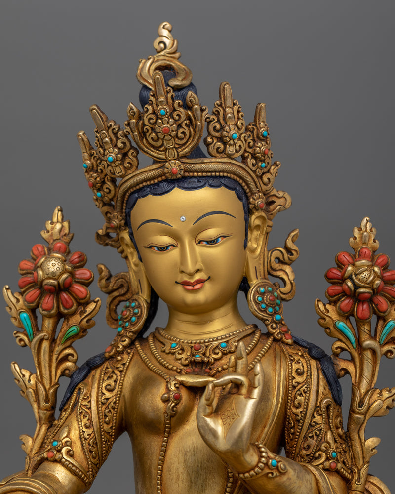 Tibetan Green Tara Sculpture | Handcrafted Icon of Compassion and Empowerment