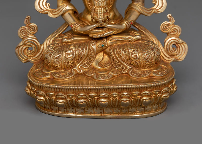 Handcrafted Amitayus statue | 24K Gold Gilded Deity of Longevity and Infinite Life