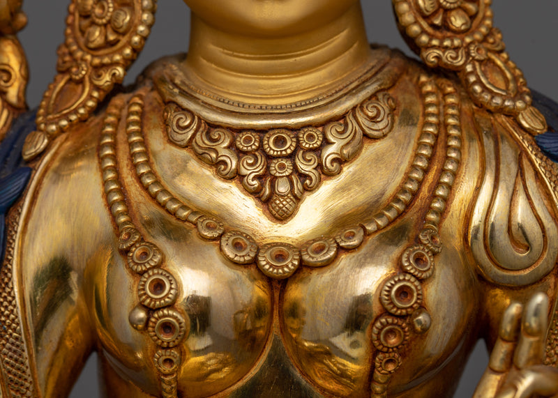 White Tara Healing Light of Wisdom Statue | 24K Gold Gilded Copper Sculpture